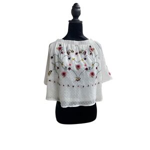 Oxolloxo Embroidered Boho Off Shoulder Blouse‎ Woman's Top White
Size L